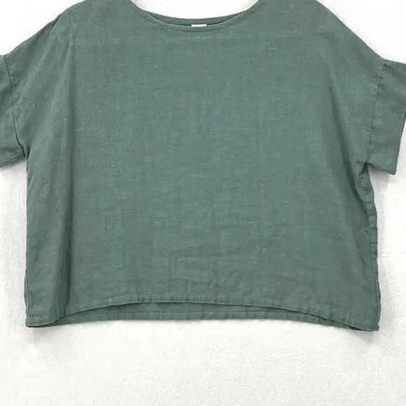 FOUND PATH Linen Market Boxy Tee Womens Small Spruce Square Top Short Sleeve - Picture 8 of 14